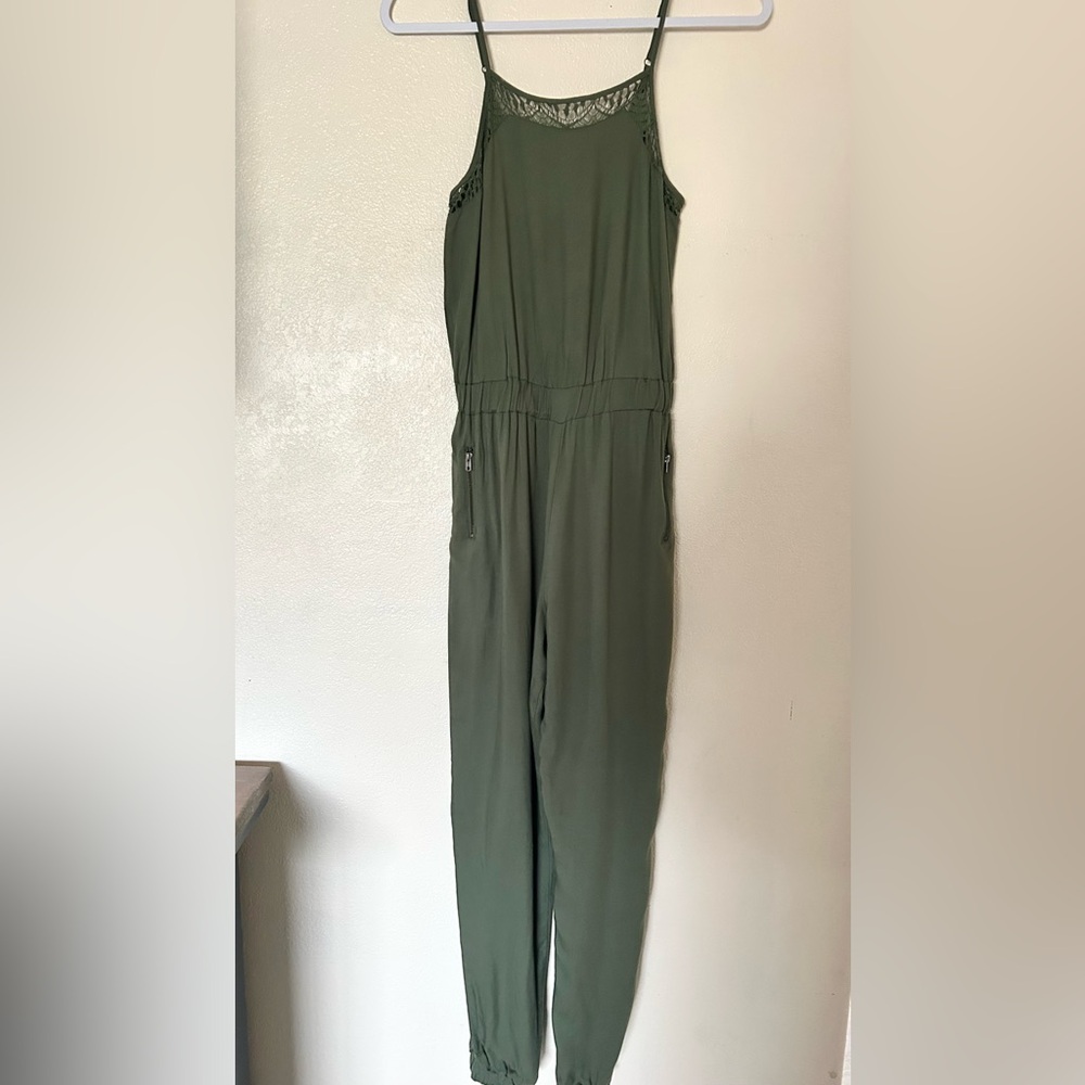 Xhilaration Green Jumpsuit with Elastic Waist